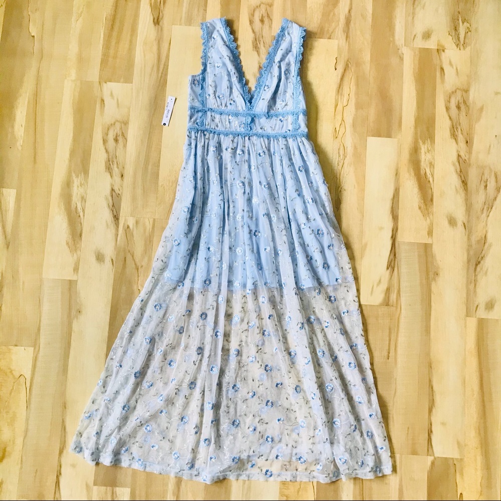 Aqua Floral Blue Long Formal Dress Size S NWT New